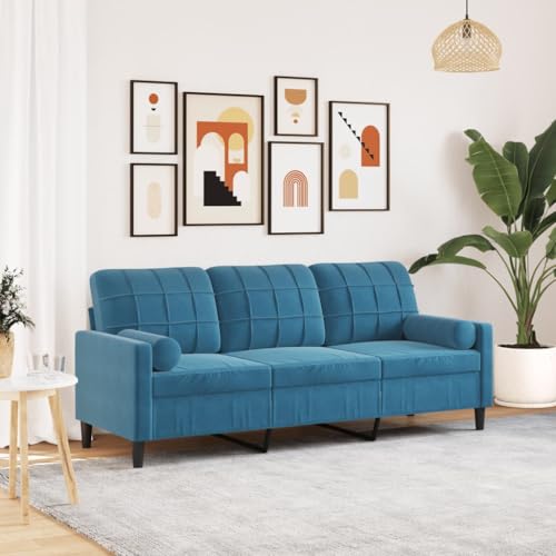 Emmtore Sofa 3-Sitzer, Couch mit Zierkissen Armlehnen Metallgestell, Polstersofa für Wohnzimmer, Loungesofa Sitzmöbel Modern Samt Blau,180 cm von Emmtore