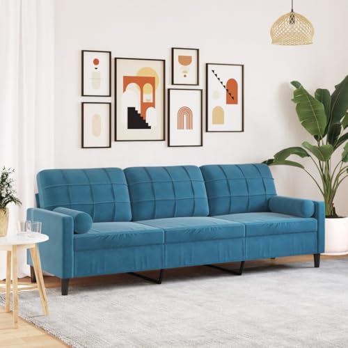 Emmtore Sofa 3-Sitzer, Couch mit Zierkissen Armlehnen Metallgestell, Polstersofa für Wohnzimmer, Loungesofa Sitzmöbel Modern Samt Blau,210 cm von Emmtore