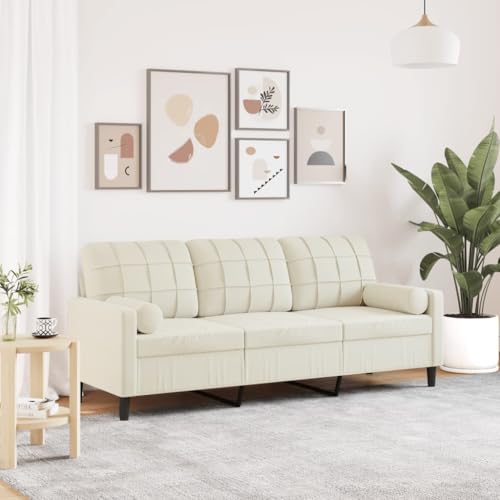 Emmtore Sofa 3-Sitzer, Couch mit Zierkissen Armlehnen Metallgestell, Polstersofa für Wohnzimmer, Loungesofa Sitzmöbel Modern Samt Creme,180 cm von Emmtore