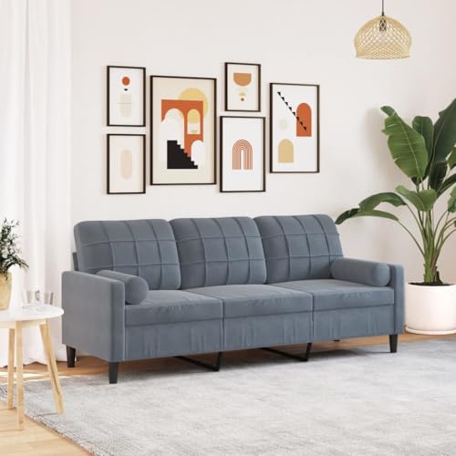 Emmtore Sofa 3-Sitzer, Couch mit Zierkissen Armlehnen Metallgestell, Polstersofa für Wohnzimmer, Loungesofa Sitzmöbel Modern Samt Dunkelgrau,180 cm von Emmtore