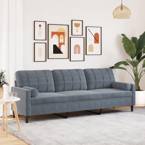 Emmtore Sofa 3-Sitzer, Couch mit Zierkissen Armlehnen Metallgestell, Polstersofa für Wohnzimmer, Loungesofa Sitzmöbel Modern Samt Dunkelgrau,210 cm von Emmtore