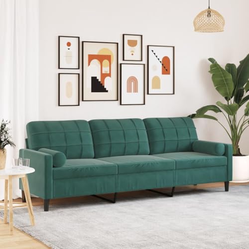 Emmtore Sofa 3-Sitzer, Couch mit Zierkissen Armlehnen Metallgestell, Polstersofa für Wohnzimmer, Loungesofa Sitzmöbel Modern Samt Dunkelgrün,210 cm von Emmtore