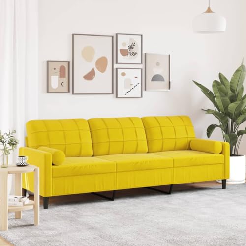 Emmtore Sofa 3-Sitzer, Couch mit Zierkissen Armlehnen Metallgestell, Polstersofa für Wohnzimmer, Loungesofa Sitzmöbel Modern Samt Gelb,210 cm von Emmtore
