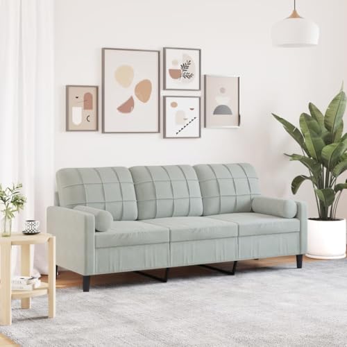 Emmtore Sofa 3-Sitzer, Couch mit Zierkissen Armlehnen Metallgestell, Polstersofa für Wohnzimmer, Loungesofa Sitzmöbel Modern Samt Hellgrau,180 cm von Emmtore