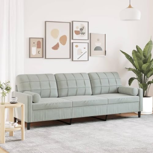 Emmtore Sofa 3-Sitzer, Couch mit Zierkissen Armlehnen Metallgestell, Polstersofa für Wohnzimmer, Loungesofa Sitzmöbel Modern Samt Hellgrau,210 cm von Emmtore