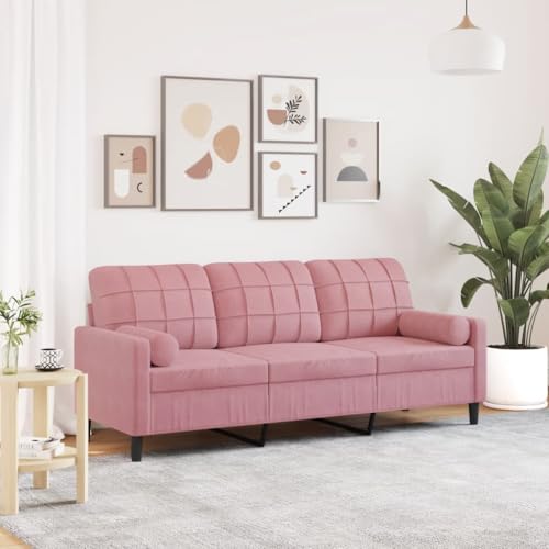 Emmtore Sofa 3-Sitzer, Couch mit Zierkissen Armlehnen Metallgestell, Polstersofa für Wohnzimmer, Loungesofa Sitzmöbel Modern Samt Rosa,180 cm von Emmtore