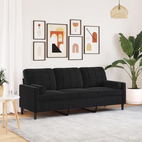Emmtore Sofa 3-Sitzer, Couch mit Zierkissen Armlehnen Metallgestell, Polstersofa für Wohnzimmer, Loungesofa Sitzmöbel Modern Samt Schwarz,180 cm von Emmtore