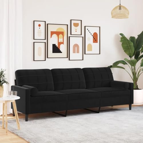 Emmtore Sofa 3-Sitzer, Couch mit Zierkissen Armlehnen Metallgestell, Polstersofa für Wohnzimmer, Loungesofa Sitzmöbel Modern Samt Schwarz,210 cm von Emmtore
