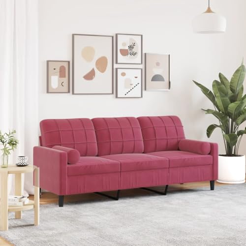 Emmtore Sofa 3-Sitzer, Couch mit Zierkissen Armlehnen Metallgestell, Polstersofa für Wohnzimmer, Loungesofa Sitzmöbel Modern Samt Weinrot,180 cm von Emmtore