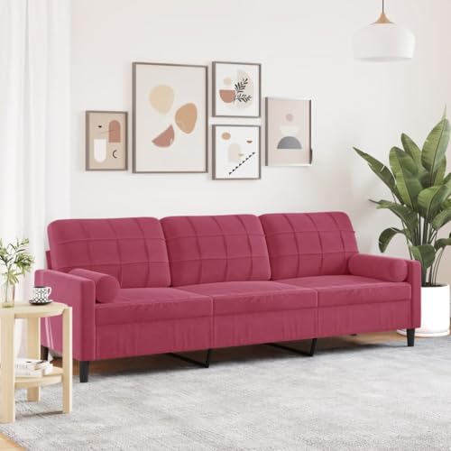 Emmtore Sofa 3-Sitzer, Couch mit Zierkissen Armlehnen Metallgestell, Polstersofa für Wohnzimmer, Loungesofa Sitzmöbel Modern Samt Weinrot,210 cm von Emmtore