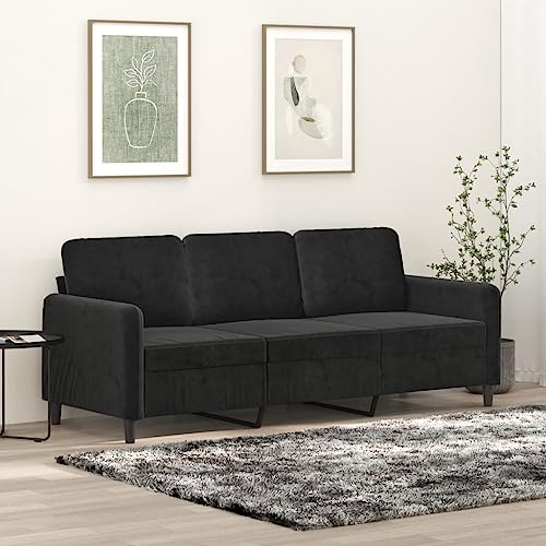 Emmtore Sofa 3-Sitzer, Loungesofa Couch mit Armlehnen Rückenkissen, Wohnzimmersofa Designsofa Metallgestell, Sitzmöbel Zweisitzer SamtSchwarz,180 cm von Emmtore
