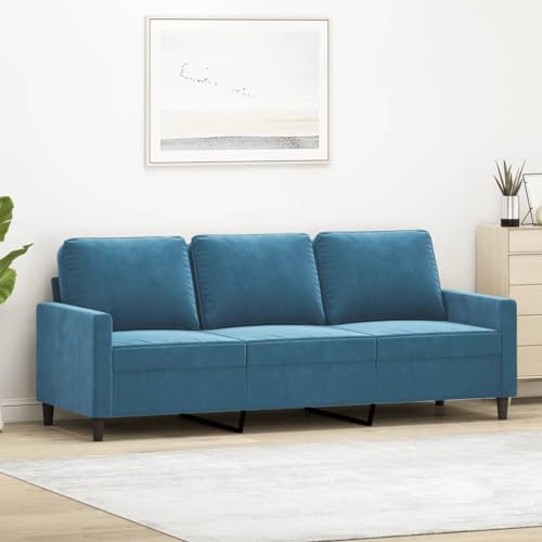 Emmtore Sofa 3-Sitzer, Loungesofa Couch mit Armlehnen Rückenkissen, Wohnzimmersofa Designsofa mit Metallgestell, Sitzmöbel Dreisitzer Samt,Blau,180 cm von Emmtore