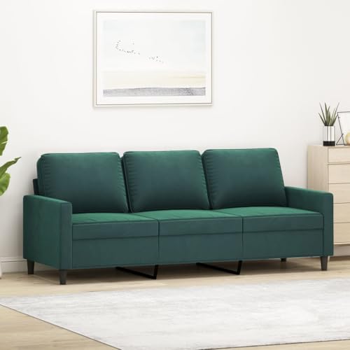 Emmtore Sofa 3-Sitzer, Loungesofa Couch mit Armlehnen Rückenkissen, Wohnzimmersofa Designsofa mit Metallgestell, Sitzmöbel Dreisitzer Samt,Dunkelgrün,180 cm von Emmtore