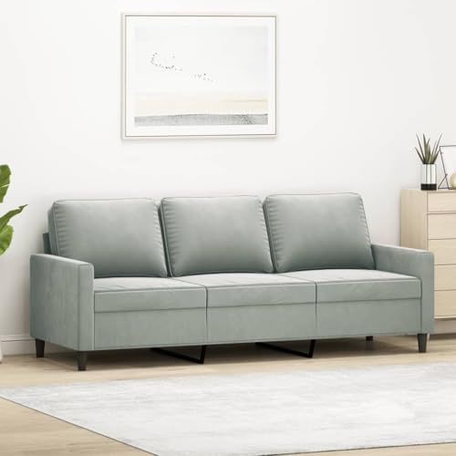 Emmtore Sofa 3-Sitzer, Loungesofa Couch mit Armlehnen Rückenkissen, Wohnzimmersofa Designsofa mit Metallgestell, Sitzmöbel Dreisitzer Samt,Hellgrau,180 cm von Emmtore