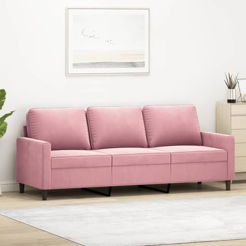Emmtore Sofa 3-Sitzer, Loungesofa Couch mit Armlehnen Rückenkissen, Wohnzimmersofa Designsofa mit Metallgestell, Sitzmöbel Dreisitzer Samt,Rosa,180 cm von Emmtore
