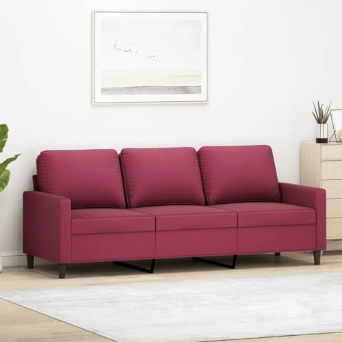 Emmtore Sofa 3-Sitzer, Loungesofa Couch mit Armlehnen Rückenkissen, Wohnzimmersofa Designsofa mit Metallgestell, Sitzmöbel Dreisitzer Samt,Weinrot,180 cm von Emmtore