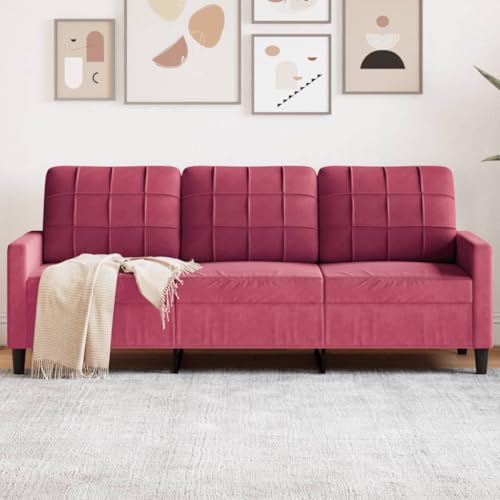 Emmtore Sofa 3-Sitzer, Polstersofa für Wohnzimmer, Couch Loungesofa Metallgestell, Dreisitzer Samtsofa Sitzmöbel, Modern, Samt Weinrot,180 cm von Emmtore