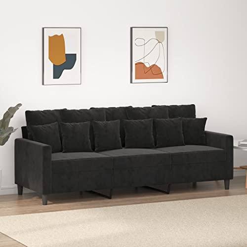 Emmtore Sofa 3-Sitzer,Loungesofa Couch mit Armlehnen Rückenkissen,Wohnzimmersofa Designsofa Metallgestell, Sitzmöbel Zweisitzer Samt Schwarz,180 cm Emmtore Sofa 3-Sitzer,Loungesofa Couch mit Armlehnen Rückenkissen,Wohnzimmersofa Designsofa Metallgestell, Sitzmöbel Zweisitzer Samt Schwarz,180 cm von Emmtore