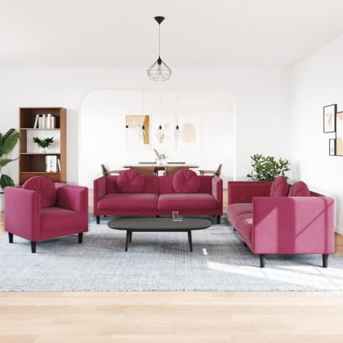 Emmtore Sofagarnitur, Sessel Couch Sofa für Wohnzimmer, Loungesofa Polstersofa mit Kissen, Couchgarnitur Sitzmöbel,Modern,Weinrot,1-Sitzer + 2-Sitzer + 3-Sitzer Emmtore Sofagarnitur, Sessel Couch Sofa für Wohnzimmer, Loungesofa Polstersofa mit Kissen, Couchgarnitur Sitzmöbel,Modern,Weinrot,1-Sitzer + 2-Sitzer + 3-Sitzer von Emmtore