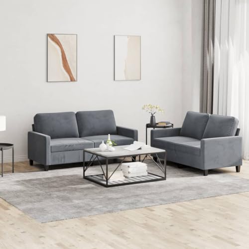 Emmtore Sofagarnitur, Sessel Couch mit Kissen Fußhocker, Sofa Wohnzimmersofa mit Armlehnen, Couchgarnitur Designsofa Sitzmöbel Polstermöbel,Samt Dunkelgrau,Mit Kissen von Emmtore