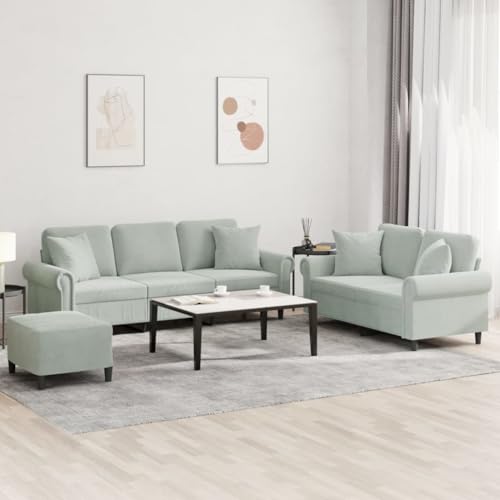 Emmtore Sofagarnitur Sessel Couch mit Kissen Fußhocker, Sofa Wohnzimmersofa mit Armlehnen, Couchgarnitur Designsofa Sitzmöbel Polstermöbel Hellgrau,Mit Polstern & Fußhocker von Emmtore