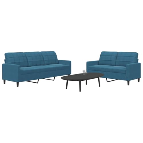 Emmtore Sofagarnitur mit Kissen Samt, Sofa, Fernsehsessel, Sessel, Sofa Set, Relaxsofa, Samtsofa, Wohnzimmermöbel, Sofa gepolstert Couch,Blau,Ohne Fußhocker von Emmtore