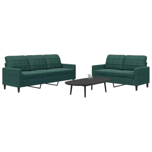 Emmtore Sofagarnitur mit Kissen Samt, Sofa, Fernsehsessel, Sessel, Sofa Set, Relaxsofa, Samtsofa, Wohnzimmermöbel, Sofa gepolstert Couch,Dunkelgrün,Ohne Fußhocker von Emmtore