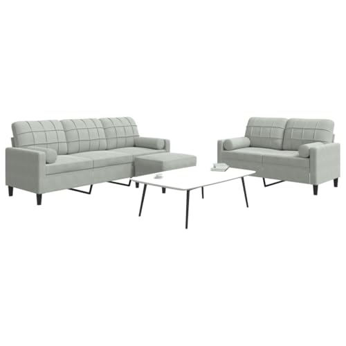 Emmtore Sofagarnitur mit Kissen Samt, Sofa, Fernsehsessel, Sessel, Sofa Set, Relaxsofa, Samtsofa, Wohnzimmermöbel, Sofa gepolstert Couch,Hellgrau,Mit Polstern & Fußhocker von Emmtore