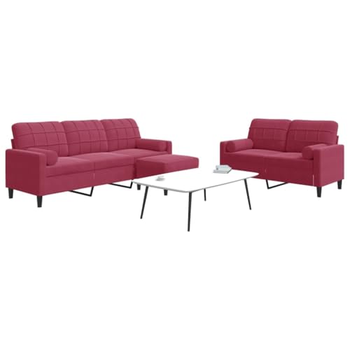 Emmtore Sofagarnitur mit Kissen Samt, Sofa, Fernsehsessel, Sessel, Sofa Set, Relaxsofa, Samtsofa, Wohnzimmermöbel, Sofa gepolstert Couch,Weinrot,Mit Polstern & Fußhocker von Emmtore