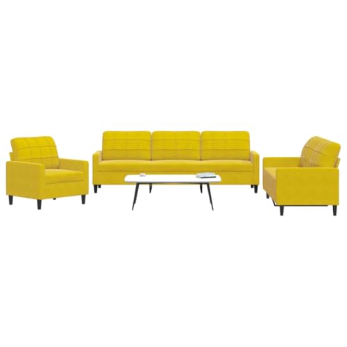 Emmtore Sofagarnitur mit Kissen Samt, Sofa, Fernsehsessel, Sessel, Sofa Set, Relaxsofa, Samtsofa, Wohnzimmermöbel, Sofa gepolstert Gelb,Ohne Fußhocker von Emmtore