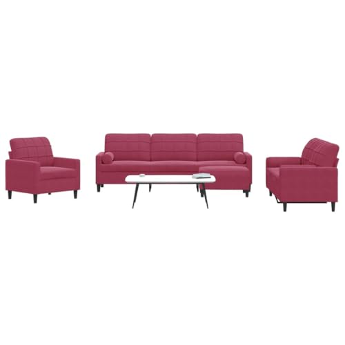 Emmtore Sofagarnitur mit Kissen Samt, Sofa, Fernsehsessel, Sessel, Sofa Set, Relaxsofa, Samtsofa, Wohnzimmermöbel, Sofa gepolstert Weinrot,Mit Polstern & Fußhocker von Emmtore