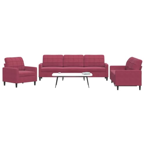 Emmtore Sofagarnitur mit Kissen Samt, Sofa, Fernsehsessel, Sessel, Sofa Set, Relaxsofa, Samtsofa, Wohnzimmermöbel, Sofa gepolstert Weinrot,Ohne Fußhocker von Emmtore