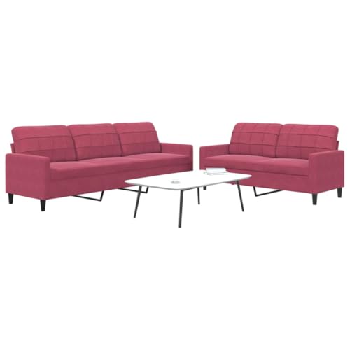 Emmtore Sofagarnitur mit Kissen Samt, Sofa, Fernsehsessel, Sessel, Sofa Set, Relaxsofa, Samtsofa, Wohnzimmermöbel Sofa gepolstert,Couch Weinrot,Ohne Fußhocker von Emmtore