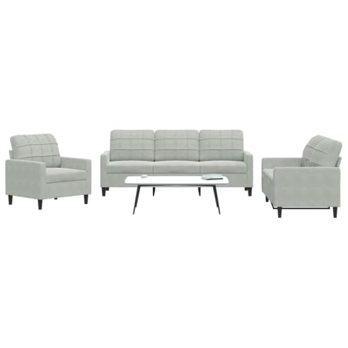 Emmtore Sofagarnitur mit Kissen Samt,Sofa,Fernsehsessel, Sessel, Sofa Set,Relaxsofa,Samtsofa,Wohnzimmermöbel,Sofa gepolstert,Couch Hellgrau,Ohne Fußhocker von Emmtore