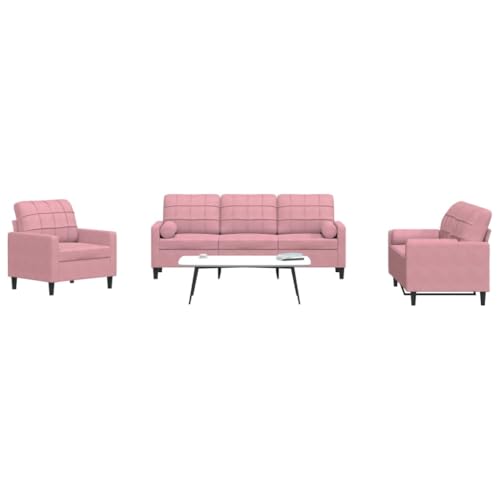 Emmtore Sofagarnitur mit Kissen Samt,Sofa,Fernsehsessel, Sessel, Sofa Set,Relaxsofa,Samtsofa,Wohnzimmermöbel,Sofa gepolstert,Couch Rosa,mit Kissen von Emmtore