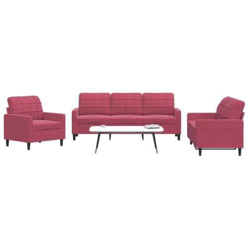 Emmtore Sofagarnitur mit Kissen Samt,Sofa,Fernsehsessel, Sessel, Sofa Set,Relaxsofa,Samtsofa,Wohnzimmermöbel,Sofa gepolstert,Couch Weinrot,Ohne Fußhocker von Emmtore