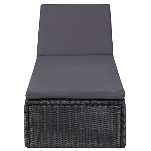 Emmtore Sonnenliege Gartenliege Liegestuhl Relaxliege Gartenmöbel Liege Saunaliege Strandliege Rattanmöbel Poly Rattan,Schwarz und Dunkelgrau von Emmtore