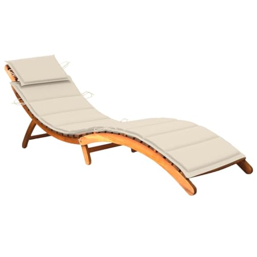 Emmtore Sonnenliege mit Auflage Akazie Akazienholz Massiv Klappbar Gartenliege Liegestuhl Holzliege Gartenmöbel Liege Relaxliege Freizeitliege Strandliege Massivholz von Emmtore