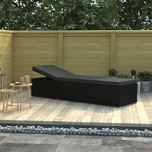 Emmtore Sonnenliege mit Auflage Poly Rattan Gartenliege Relaxliege Rattanliege Strandliege Liegestuhl Liege Gartenmöbel Rattanmöbel Schwarz von Emmtore