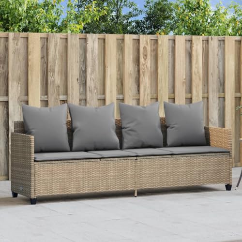 Emmtore Sonnenliege mit Kissen Beige Poly Rattan von Emmtore