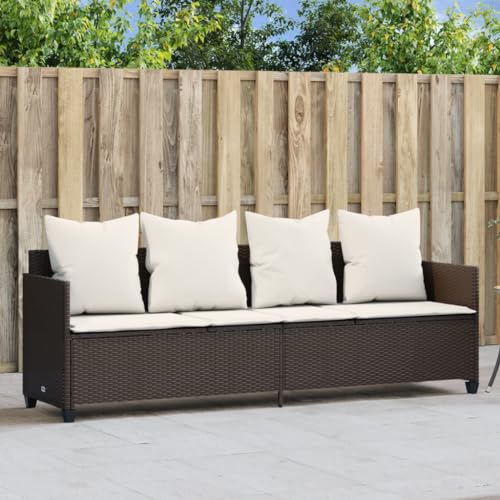 Emmtore Sonnenliege mit Kissen Braun Poly Rattan von Emmtore