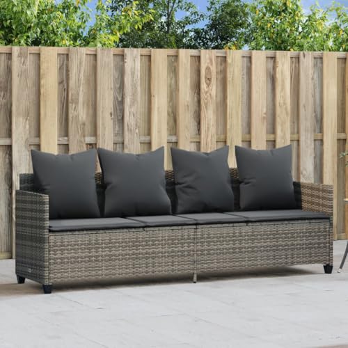 Emmtore Sonnenliege mit Kissen Grau Poly Rattan von Emmtore