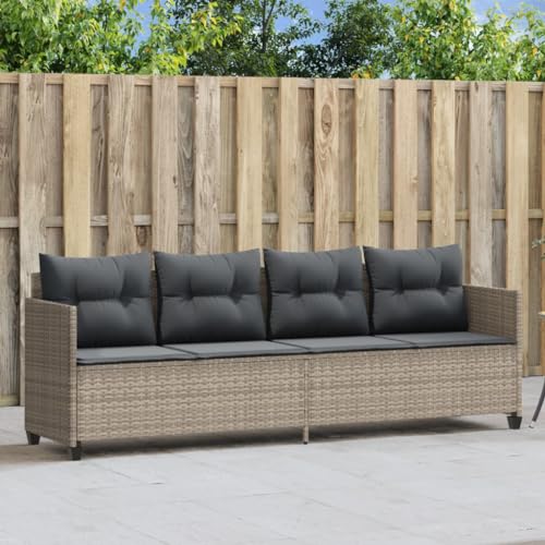 Emmtore Sonnenliege mit Kissen Hellgrau Poly Rattan ohne Vordach von Emmtore