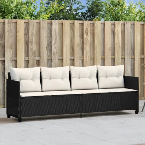 Emmtore Sonnenliege mit Kissen Schwarz Poly Rattan ohne Vordach von Emmtore