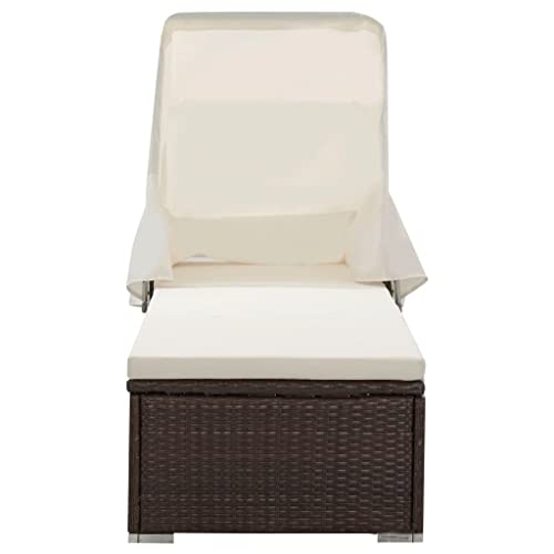 Emmtore Sonnenliege mit Sonnenschutz Auflagen Gartenliege Strandliege Relaxliege Saunaliege Gartenmöbel Liege Liegestuhl Poly Rattan,Braun von Emmtore