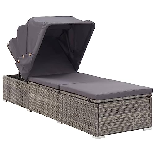 Emmtore Sonnenliege mit Sonnenschutz Auflagen Gartenliege Strandliege Relaxliege Saunaliege Gartenmöbel Liege Liegestuhl Poly Rattan,Grau von Emmtore
