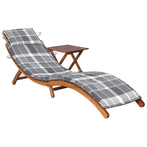 Emmtore Sonnenliege mit Tisch und Auflage Massivholz Akazie Akazienholz Massiv Klappbar Gartenliege Liegestuhl Holzliege Gartenmöbel Liege Relaxliege Freizeitliege Strandliege von Emmtore