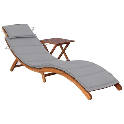 Emmtore Sonnenliege mit Tisch und Auflage Massivholz Akazie Akazienholz Massiv Klappbar Gartenliege Liegestuhl Holzliege Gartenmöbel Liege Relaxliege Freizeitliege Strandliege von Emmtore
