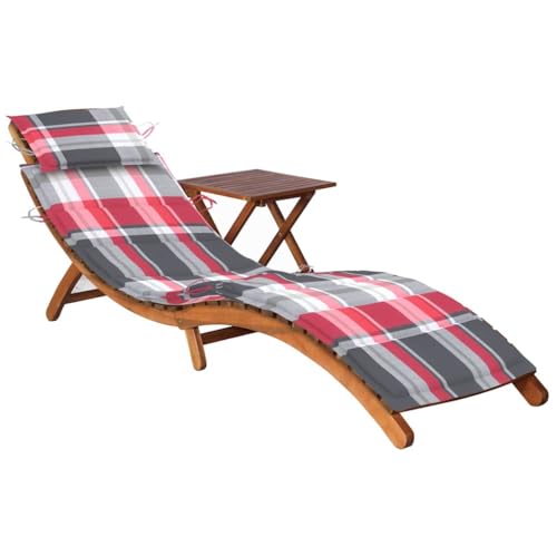 Emmtore Sonnenliege mit Tisch und Auflage Massivholz Akazie Akazienholz Massiv Klappbar Gartenliege Liegestuhl Holzliege Gartenmöbel Liege Relaxliege Freizeitliege Strandliege von Emmtore