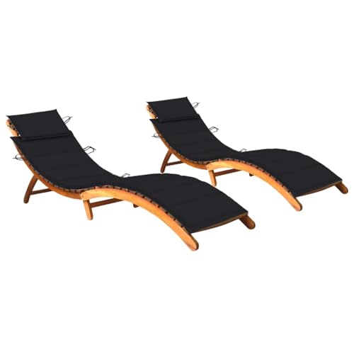 Emmtore Sonnenliegen 2 STK. mit Auflagen Massivholz Akazie Akazienholz Massiv Klappbar Gartenliege Liegestuhl Holzliege Gartenmöbel Liege Relaxliege Freizeitliege Strandliege von Emmtore